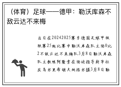 （体育）足球——德甲：勒沃库森不敌云达不来梅